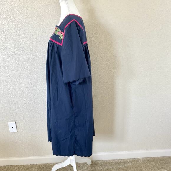 Go Softly Embroidered Floral Navy Blue Pink Patio Dress Size Lage Muumuu Caftan - Picture 11 of 13